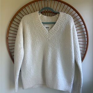 aerie Cream V-Neck Textured Knit Sweater